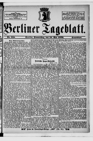 Berliner Tageblatt und Handels-Zeitung vom 18.05.1876