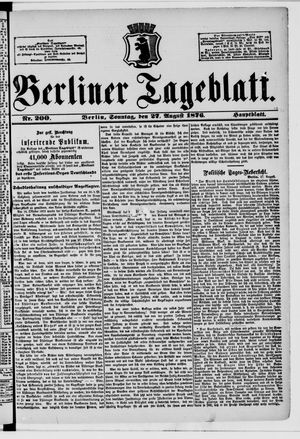 Berliner Tageblatt und Handels-Zeitung vom 27.08.1876
