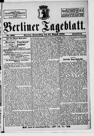 Berliner Tageblatt und Handels-Zeitung vom 31.08.1876