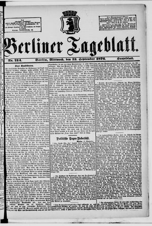 Berliner Tageblatt und Handels-Zeitung on Sep 13, 1876