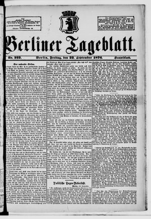 Berliner Tageblatt und Handels-Zeitung vom 22.09.1876