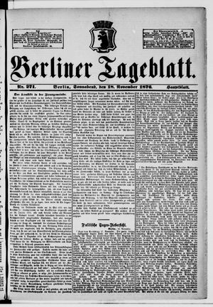 Berliner Tageblatt und Handels-Zeitung vom 18.11.1876