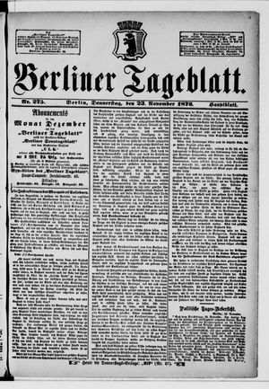 Berliner Tageblatt und Handels-Zeitung on Nov 23, 1876