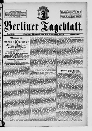 Berliner Tageblatt und Handels-Zeitung vom 29.11.1876