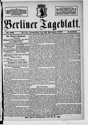 Berliner Tageblatt und Handels-Zeitung on Nov 22, 1877