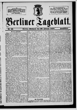Berliner Tageblatt und Handels-Zeitung on Feb 20, 1878