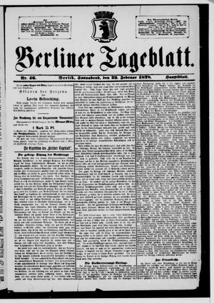 Berliner Tageblatt und Handels-Zeitung on Feb 23, 1878