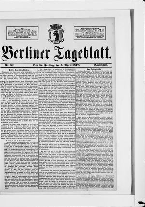 Berliner Tageblatt und Handels-Zeitung on Apr 5, 1878