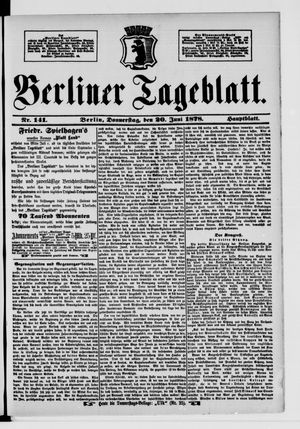 Berliner Tageblatt und Handels-Zeitung vom 20.06.1878