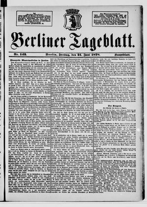 Berliner Tageblatt und Handels-Zeitung vom 21.06.1878