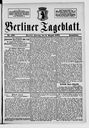 Berliner Tageblatt und Handels-Zeitung on Aug 2, 1878