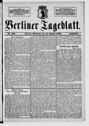 Berliner Tageblatt und Handels-Zeitung on Aug 14, 1878