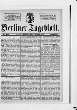 Berliner Tageblatt und Handels-Zeitung on Aug 14, 1878