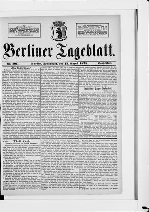 Berliner Tageblatt und Handels-Zeitung vom 17.08.1878