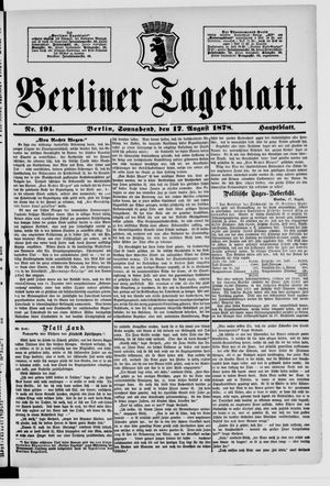 Berliner Tageblatt und Handels-Zeitung on Aug 17, 1878