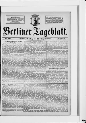 Berliner Tageblatt und Handels-Zeitung on Aug 20, 1878