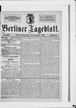 Berliner Tageblatt und Handels-Zeitung vom 24.08.1878