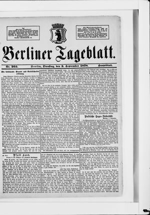 Berliner Tageblatt und Handels-Zeitung on Sep 3, 1878