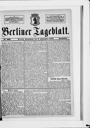 Berliner Tageblatt und Handels-Zeitung on Sep 7, 1878