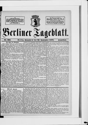 Berliner Tageblatt und Handels-Zeitung on Sep 21, 1878