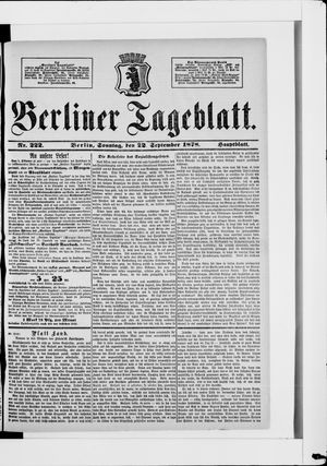 Berliner Tageblatt und Handels-Zeitung vom 22.09.1878