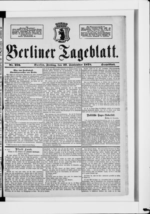 Berliner Tageblatt und Handels-Zeitung on Sep 27, 1878