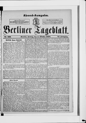 Berliner Tageblatt und Handels-Zeitung on Oct 4, 1878