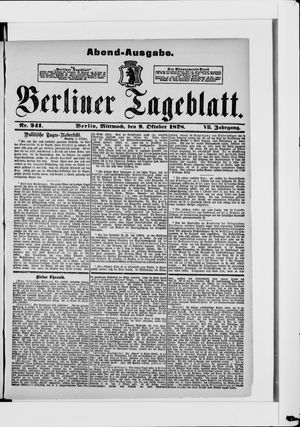 Berliner Tageblatt und Handels-Zeitung vom 09.10.1878