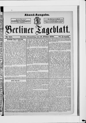 Berliner Tageblatt und Handels-Zeitung on Oct 17, 1878