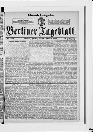 Berliner Tageblatt und Handels-Zeitung on Oct 18, 1878
