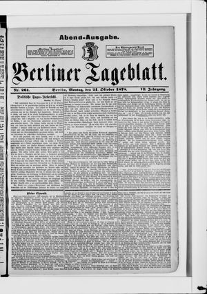Berliner Tageblatt und Handels-Zeitung vom 21.10.1878