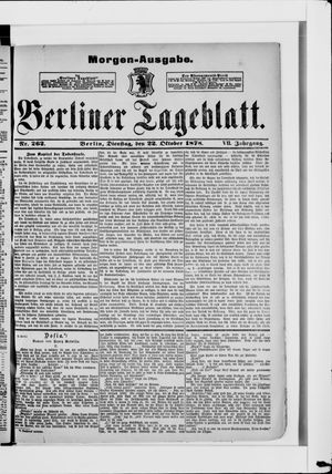 Berliner Tageblatt und Handels-Zeitung on Oct 22, 1878
