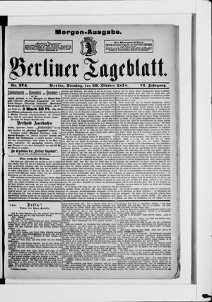Berliner Tageblatt und Handels-Zeitung vom 29.10.1878
