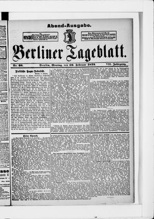 Berliner Tageblatt und Handels-Zeitung vom 10.02.1879