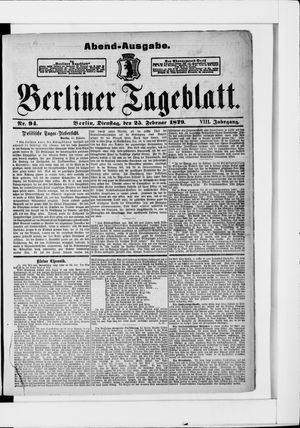 Berliner Tageblatt und Handels-Zeitung vom 25.02.1879