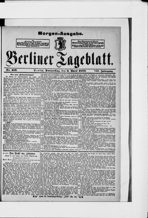 Berliner Tageblatt und Handels-Zeitung vom 03.04.1879