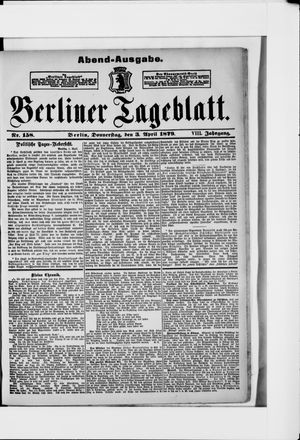 Berliner Tageblatt und Handels-Zeitung on Apr 3, 1879