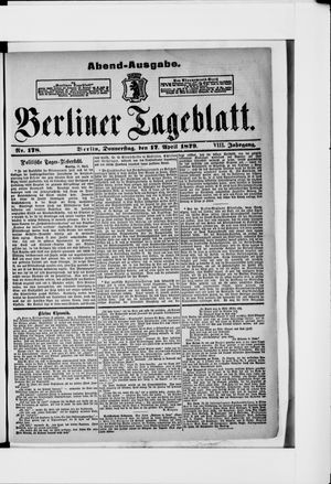 Berliner Tageblatt und Handels-Zeitung on Apr 17, 1879