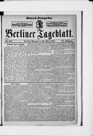 Berliner Tageblatt und Handels-Zeitung vom 21.04.1879