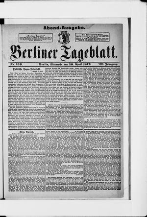 Berliner Tageblatt und Handels-Zeitung vom 30.04.1879