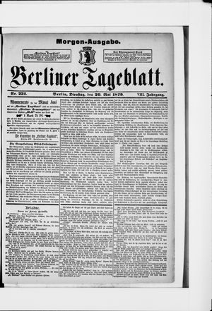 Berliner Tageblatt und Handels-Zeitung vom 20.05.1879