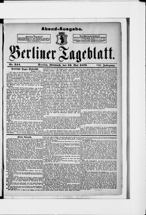 Berliner Tageblatt und Handels-Zeitung on May 28, 1879