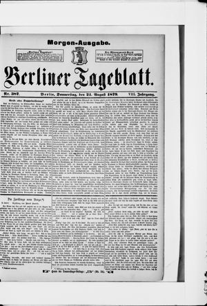 Berliner Tageblatt und Handels-Zeitung on Aug 21, 1879