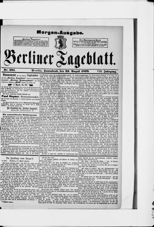 Berliner Tageblatt und Handels-Zeitung on Aug 23, 1879
