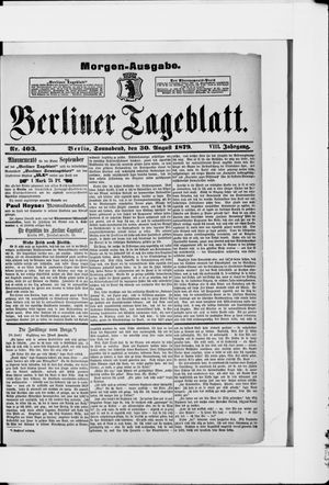 Berliner Tageblatt und Handels-Zeitung vom 30.08.1879