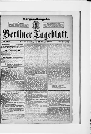 Berliner Tageblatt und Handels-Zeitung on Aug 31, 1879