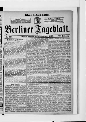 Berliner Tageblatt und Handels-Zeitung on Sep 8, 1879