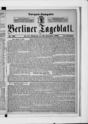 Berliner Tageblatt und Handels-Zeitung vom 10.09.1879