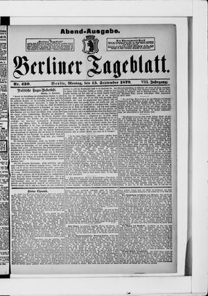 Berliner Tageblatt und Handels-Zeitung vom 15.09.1879