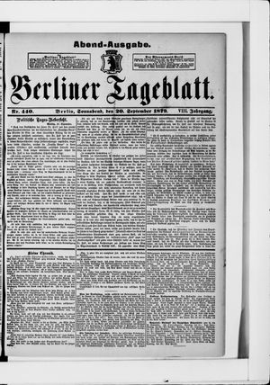 Berliner Tageblatt und Handels-Zeitung vom 20.09.1879